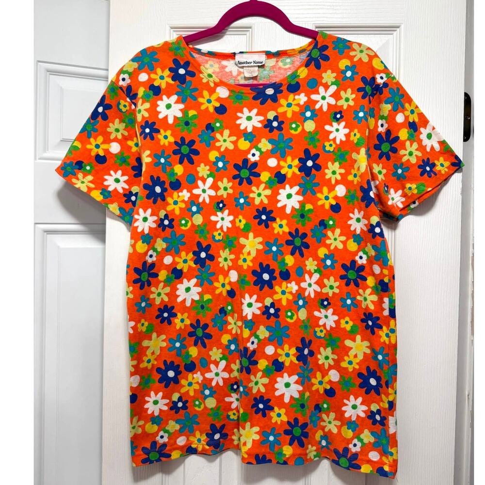 Vintage 90s Y2K Another Name Flower Power T Shirt Tee Large All Over Print USA